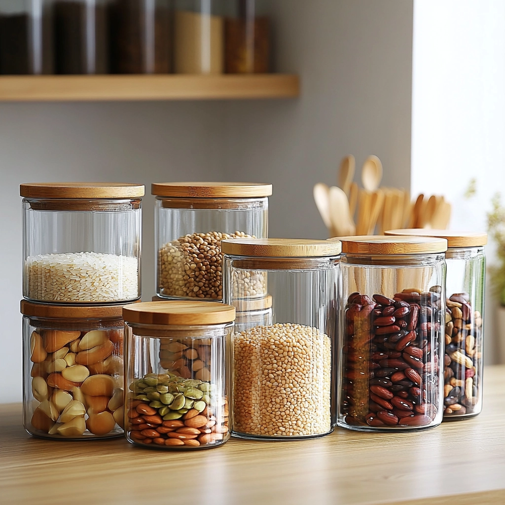 glass jars with wooden lids