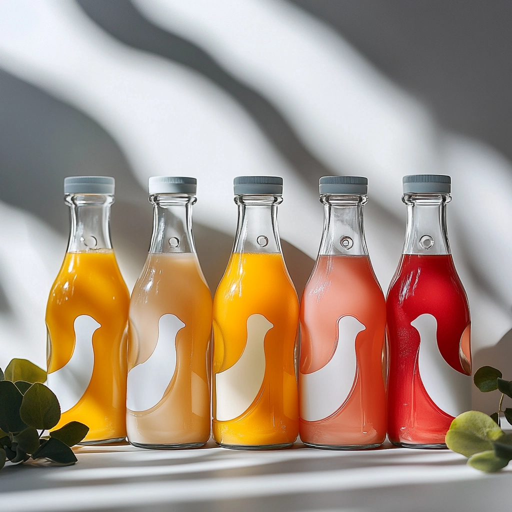 clear glass juice bottles